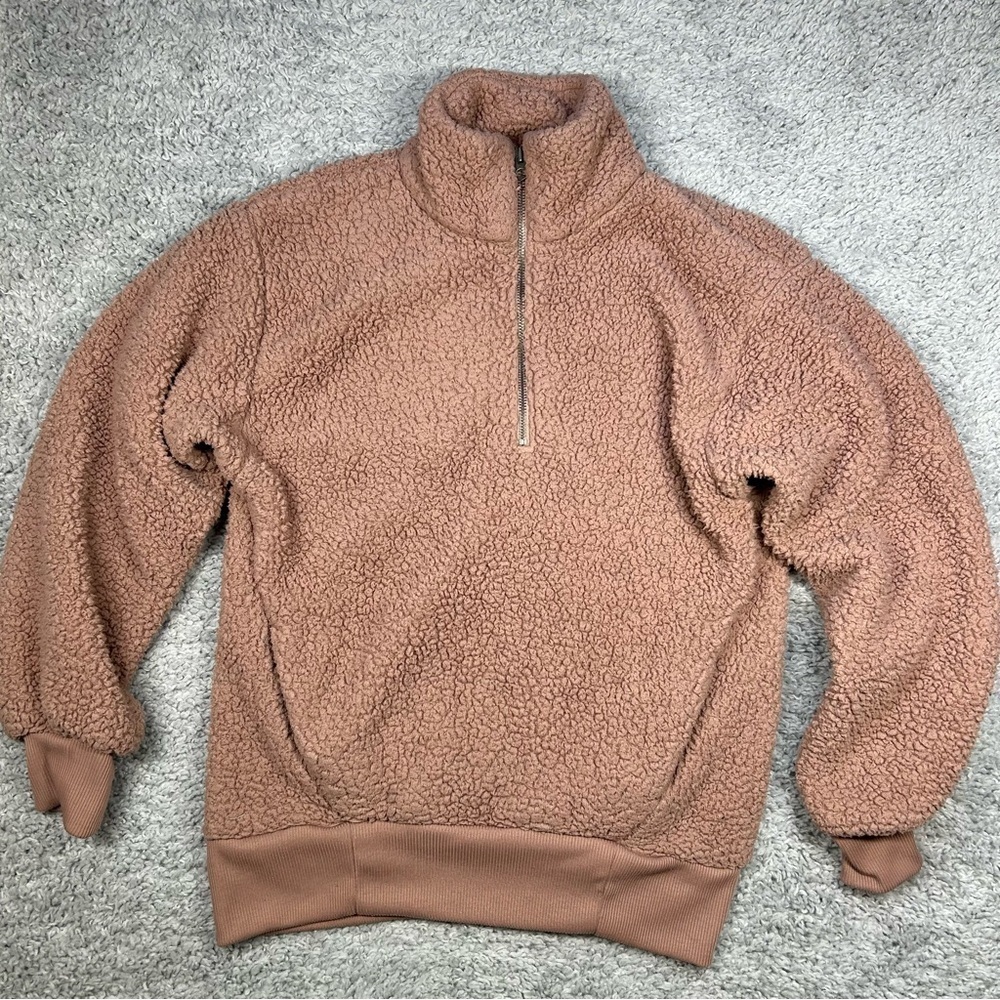 American Eagle Sweater Womens Extra Small Pullover Dusty Rose Sherpa Half Zip - Picture 2 of 3